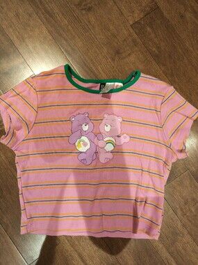 Pink Striped Care Bears Top with Green Trim